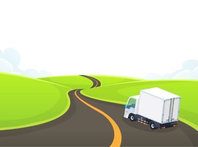Illustration of the super truck life truck driving off into the distance.